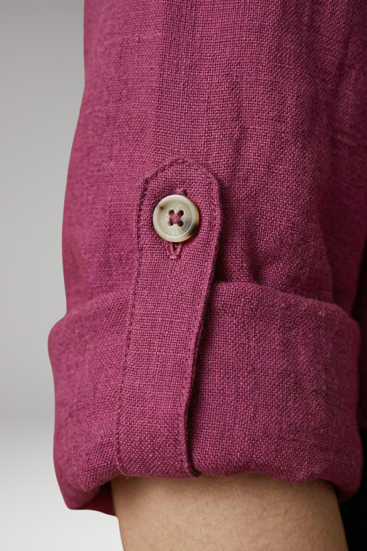 Women's Linen Blouse with Button Front and Roll-Up Sleeves