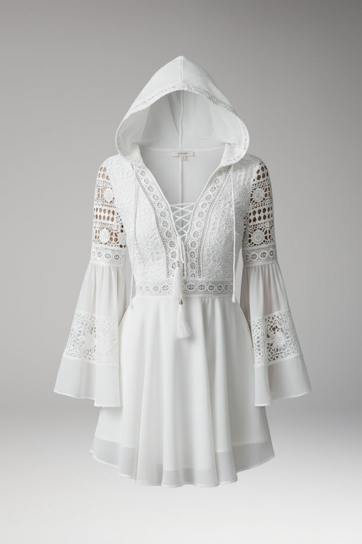 Women's Long-Sleeved Dress with Hood and Lace Details