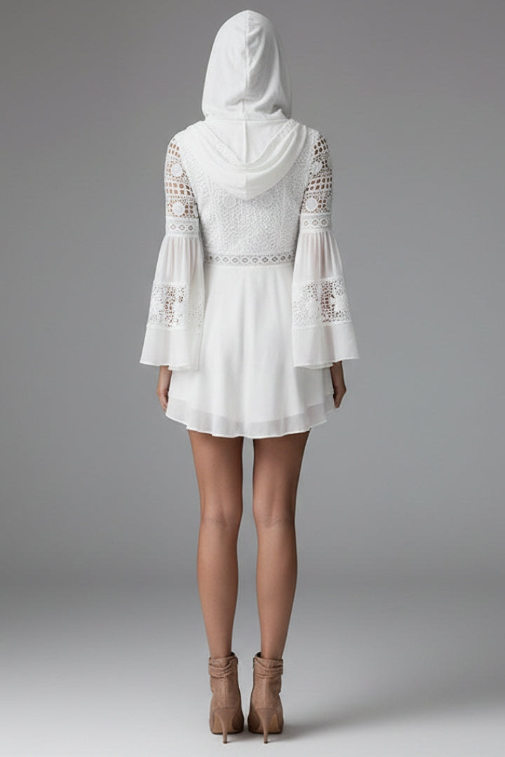 Women's Long-Sleeved Dress with Hood and Lace Details