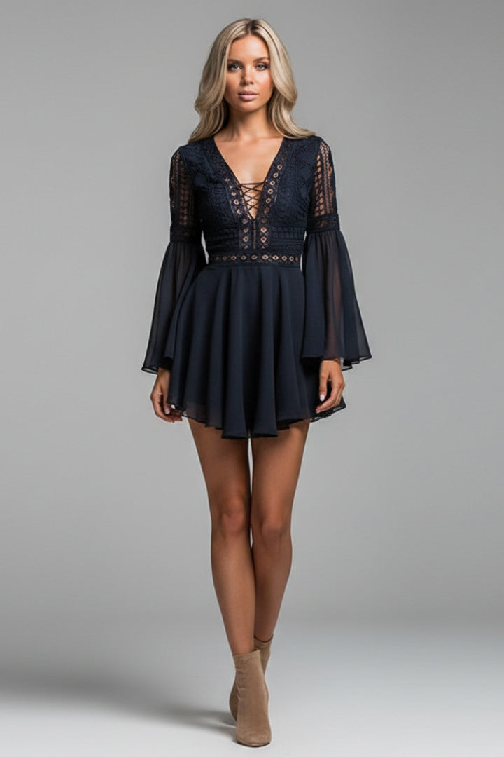 Women's Long-Sleeved Dress with Hood and Lace Details