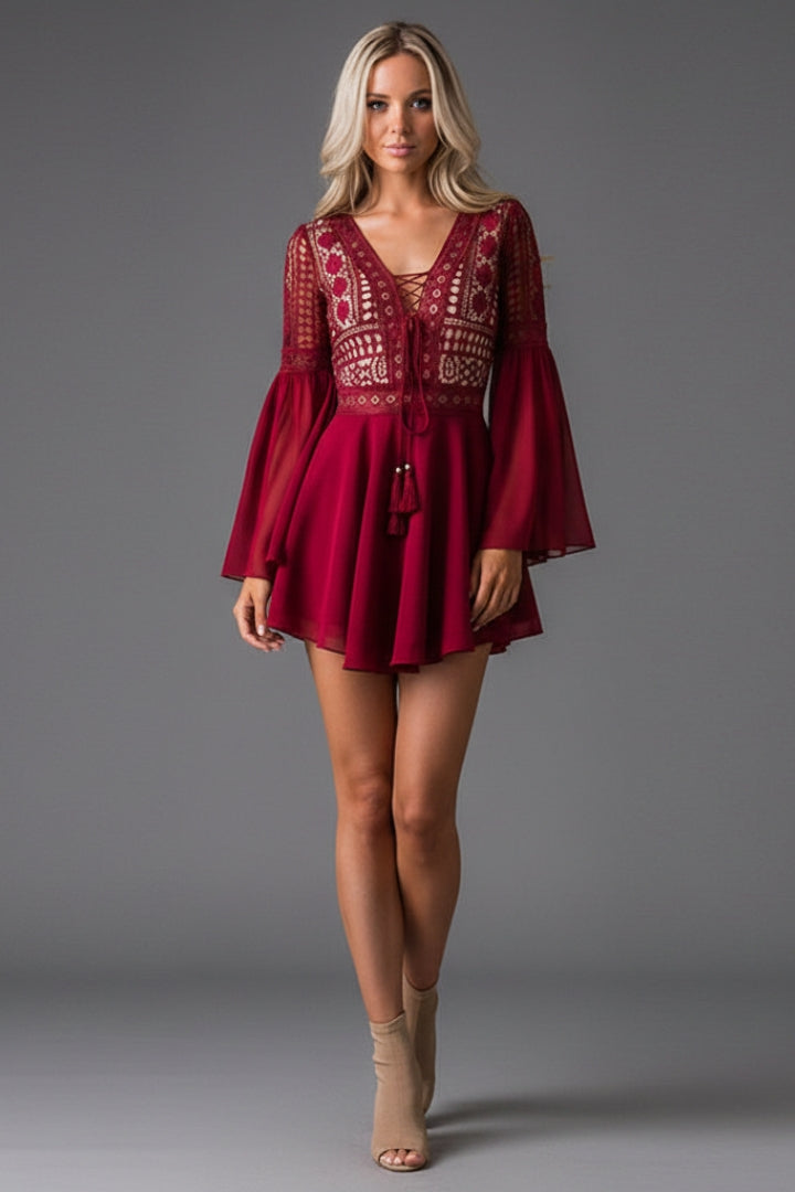 Women's Long-Sleeved Dress with Hood and Lace Details