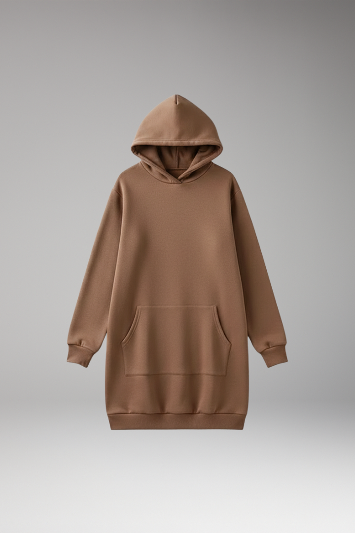 Women's Long-Sleeved Dress with Hood and Relaxed Fit
