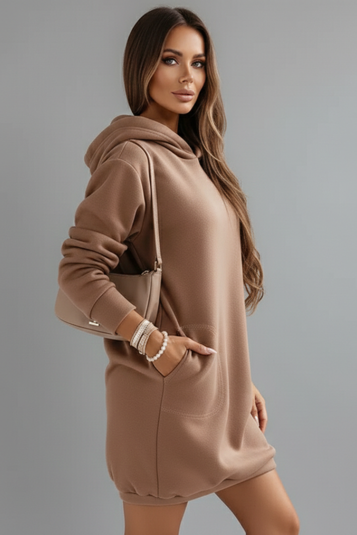 Women's Long-Sleeved Dress with Hood and Relaxed Fit