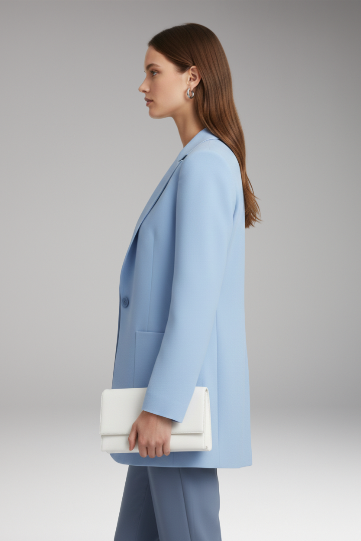 Women’s Long Blazer with Notched Collar and Patch Pockets