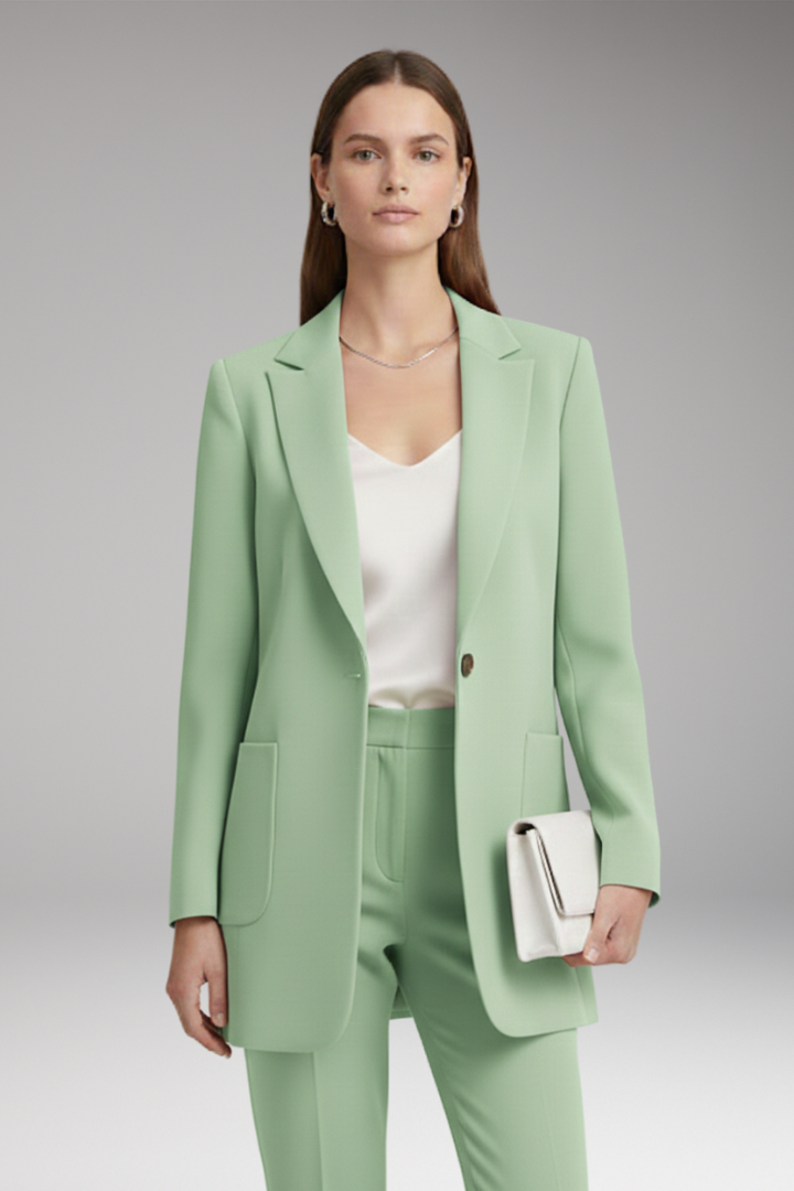 Women’s Long Blazer with Notched Collar and Patch Pockets
