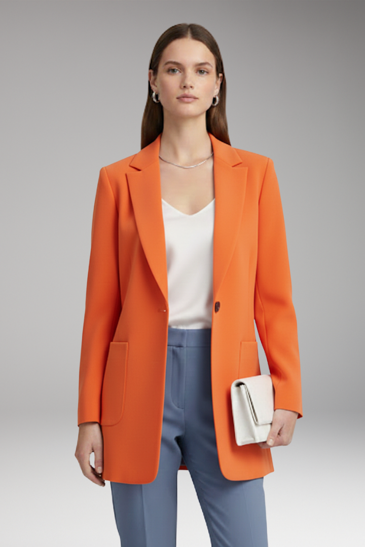 Women’s Long Blazer with Notched Collar and Patch Pockets