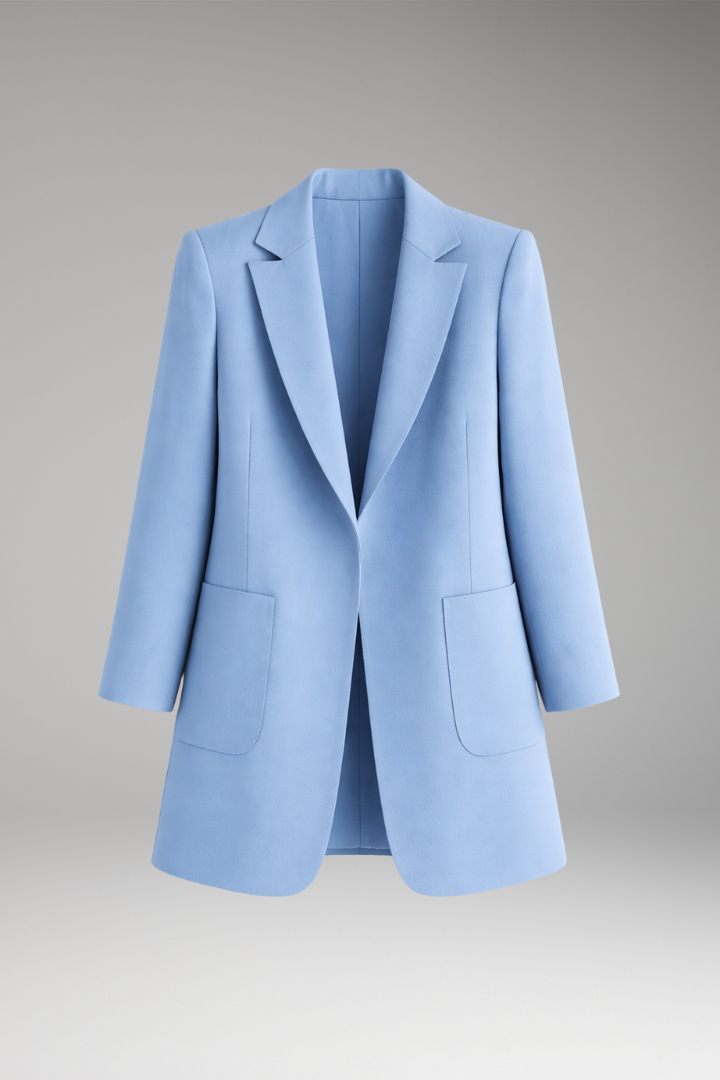 Women’s Long Blazer with Notched Collar and Patch Pockets
