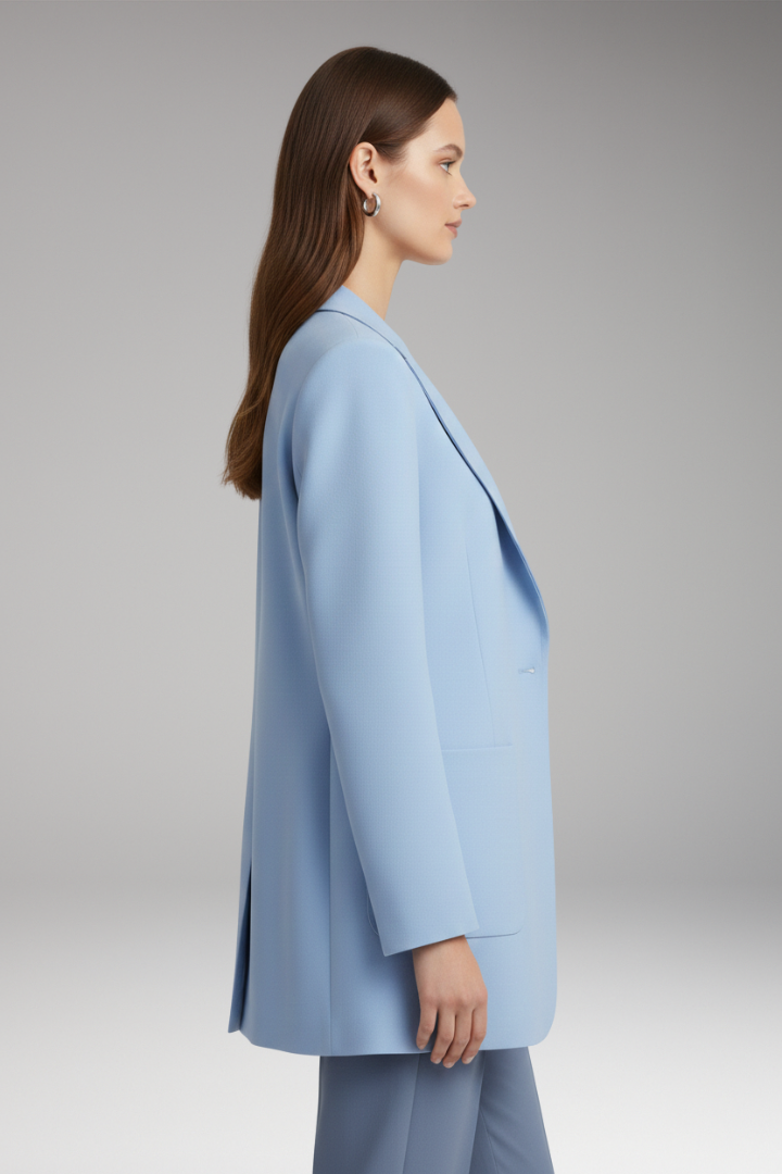Women’s Long Blazer with Notched Collar and Patch Pockets