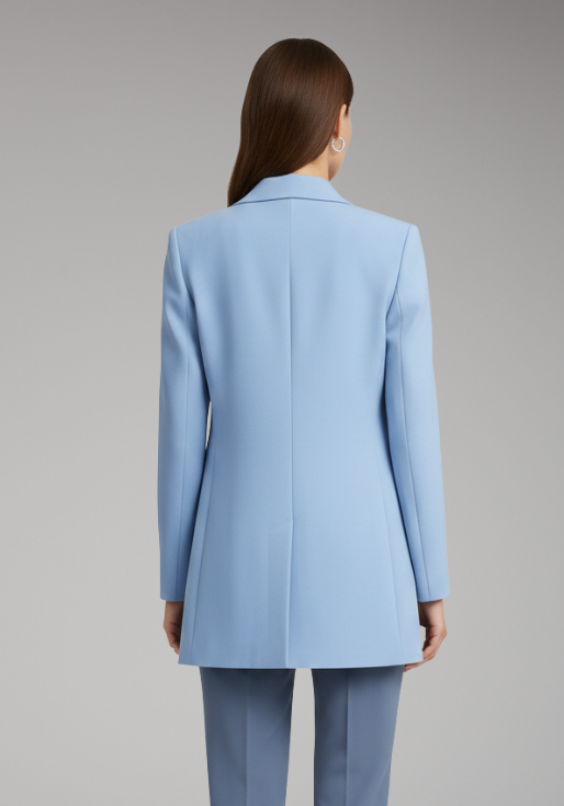 Women’s Long Blazer with Notched Collar and Patch Pockets