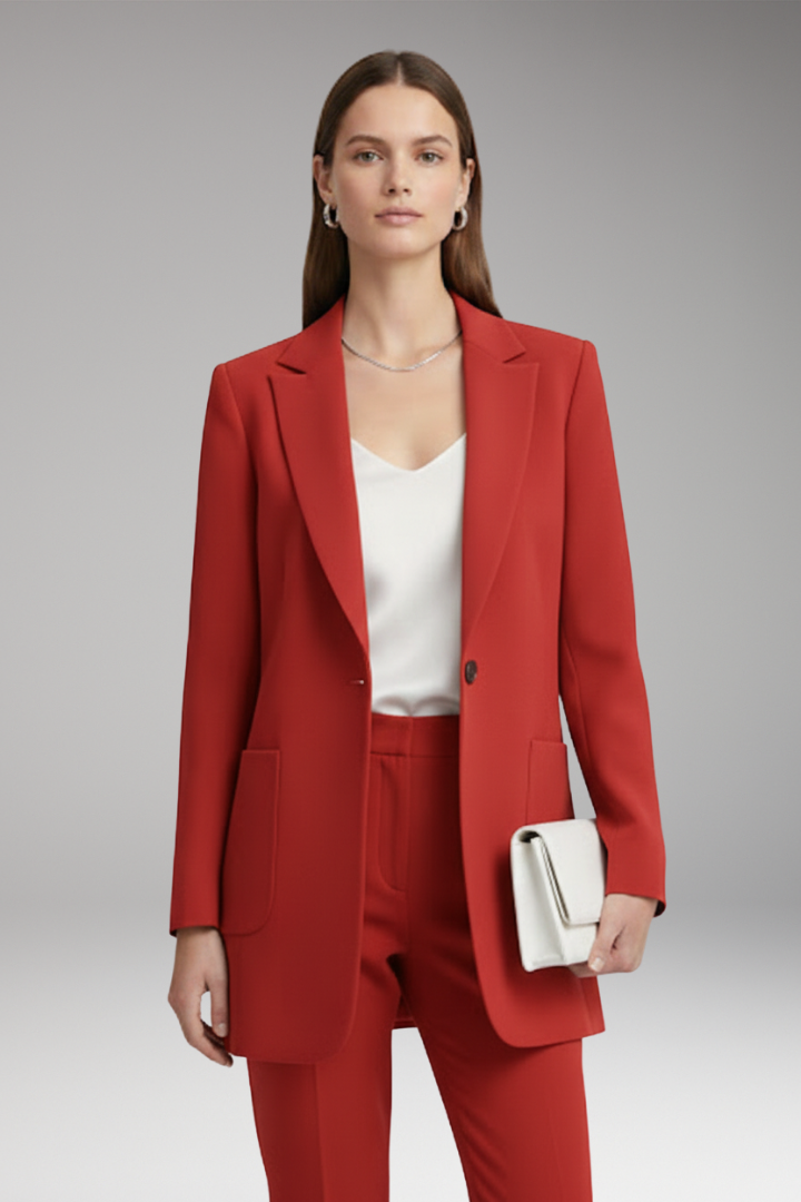 Women’s Long Blazer with Notched Collar and Patch Pockets