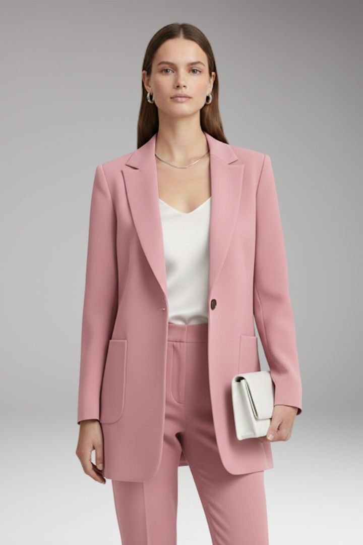 Women’s Long Blazer with Notched Collar and Patch Pockets