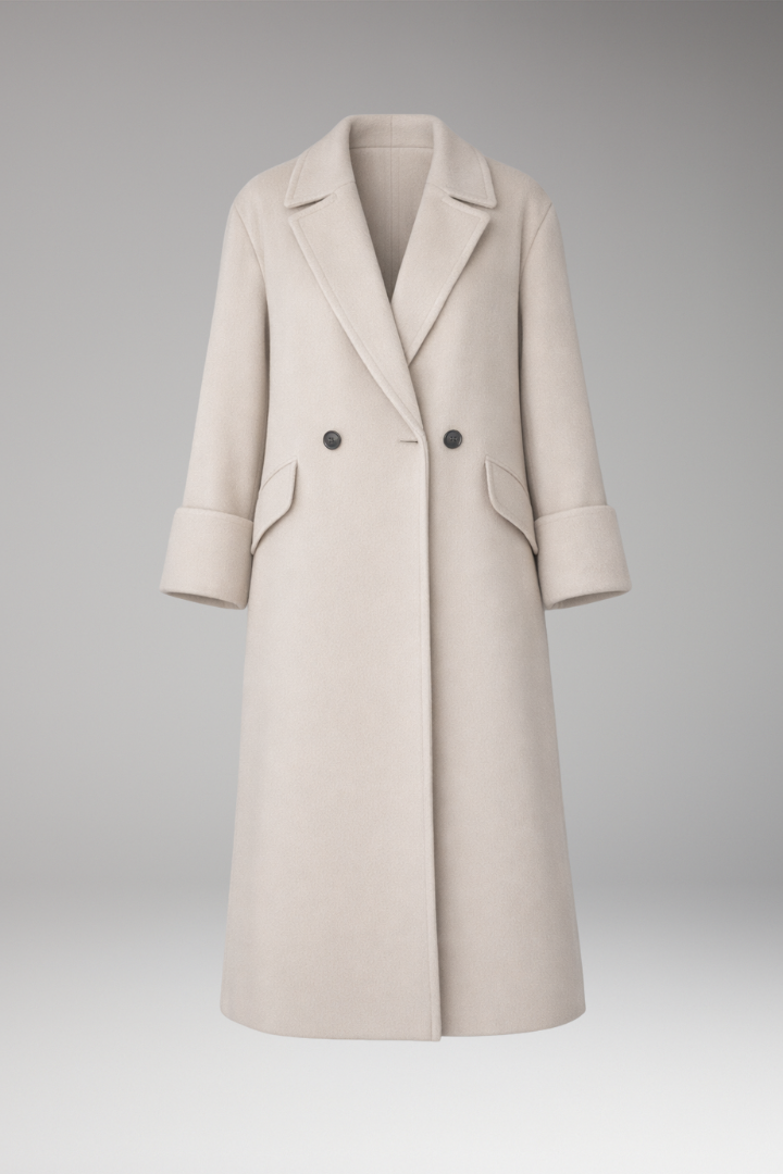 Women’s Long Coat with Notched Collar and Button Closure