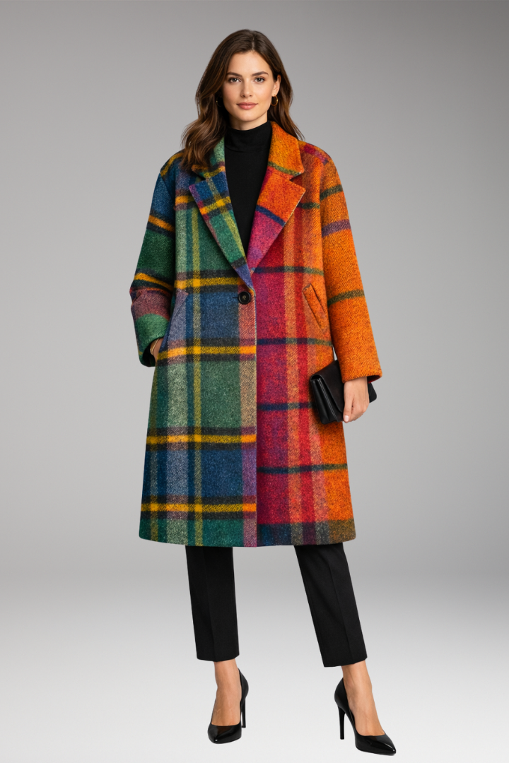 Women’s Long Coat with Notched Collar and Side Pockets