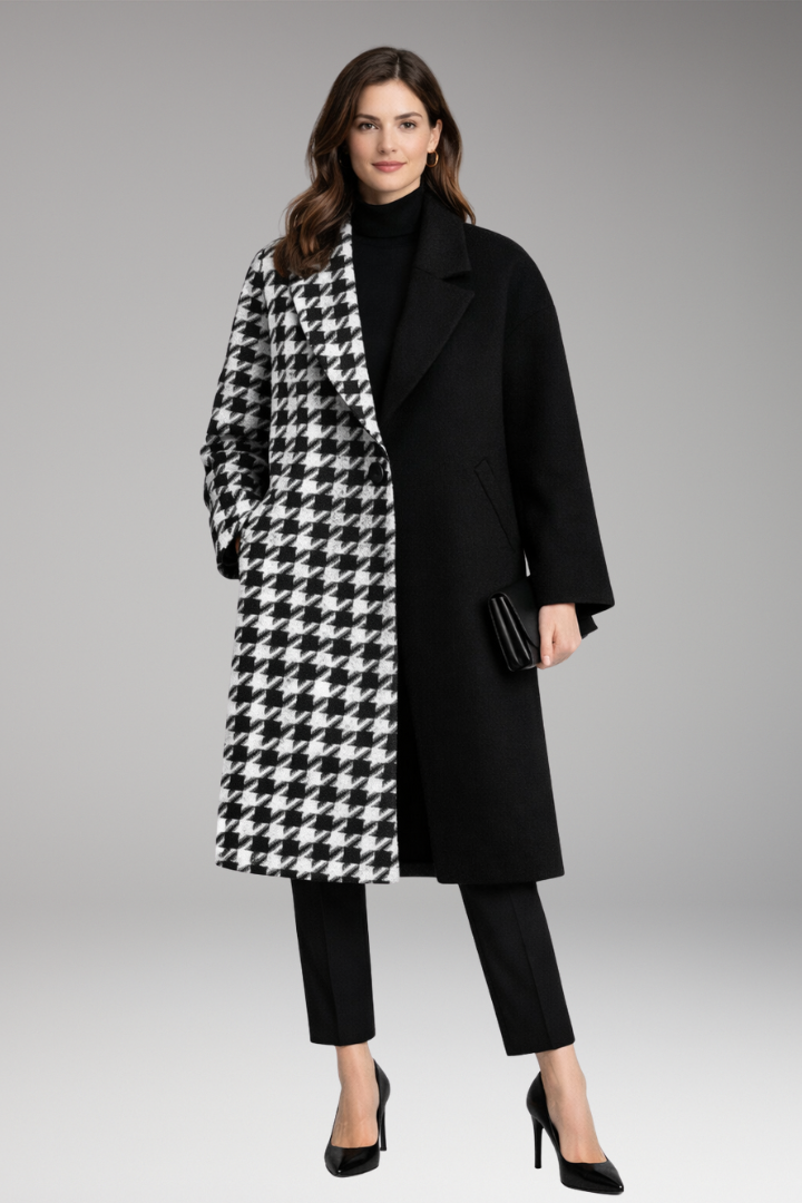 Women’s Long Coat with Notched Collar and Side Pockets