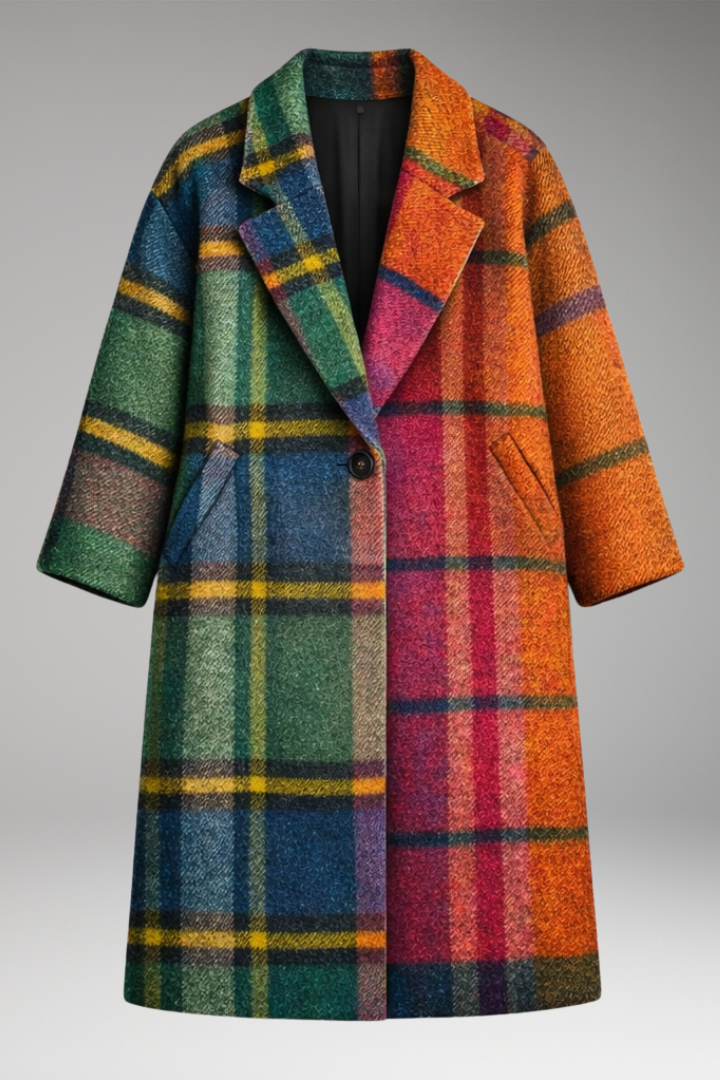 Women’s Long Coat with Notched Collar and Side Pockets
