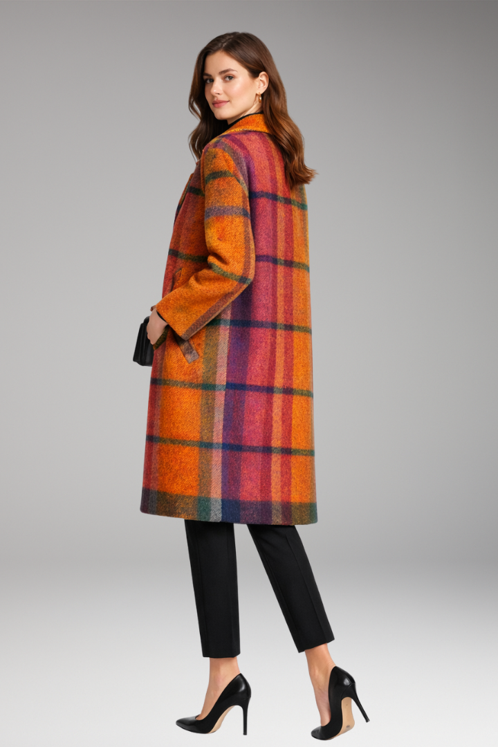 Women’s Long Coat with Notched Collar and Side Pockets