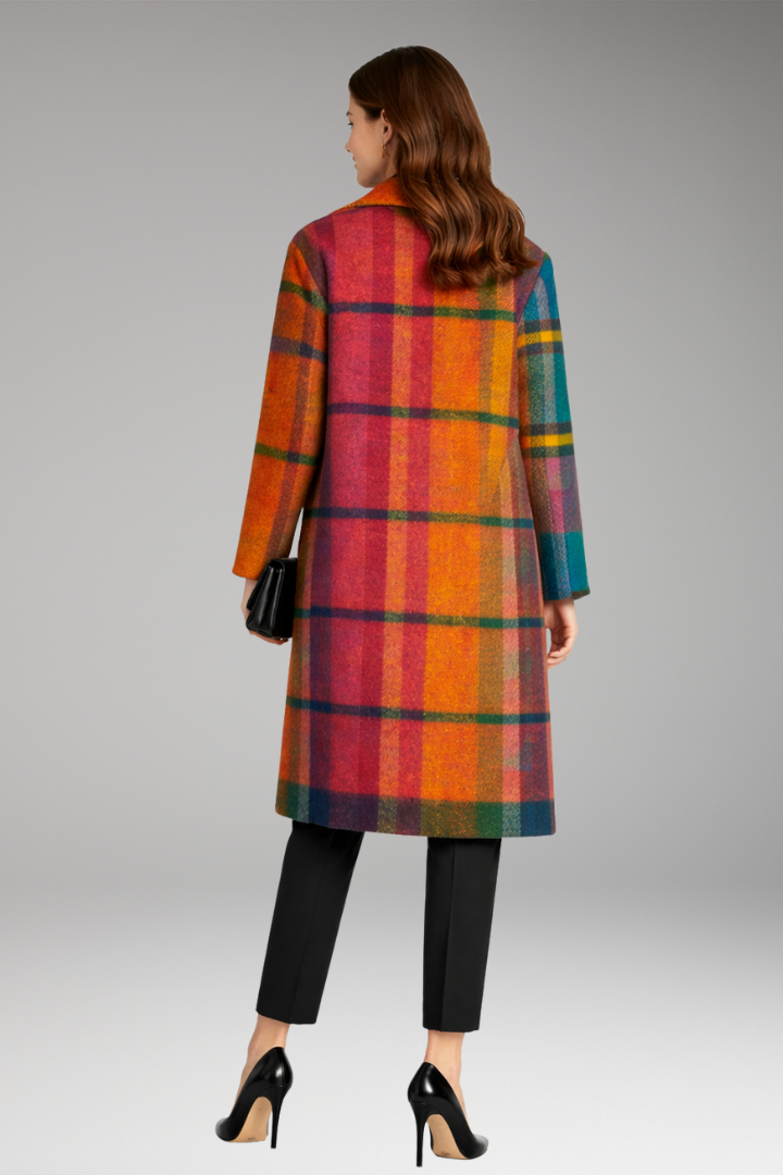 Women’s Long Coat with Notched Collar and Side Pockets
