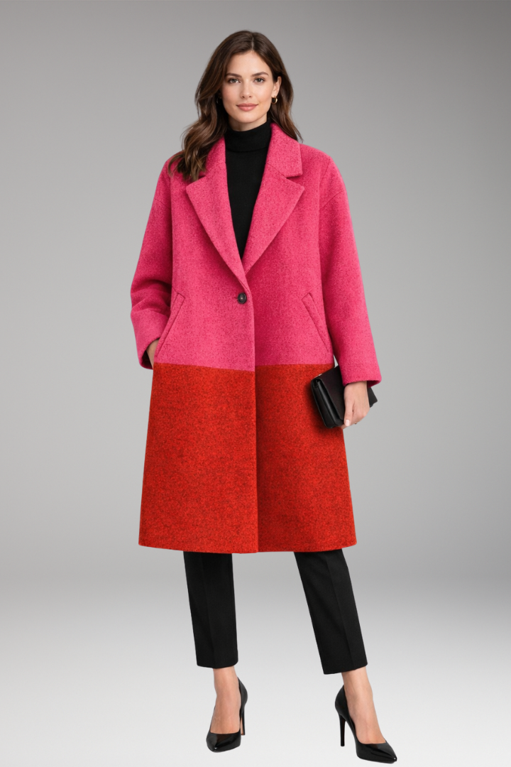 Women’s Long Coat with Notched Collar and Side Pockets