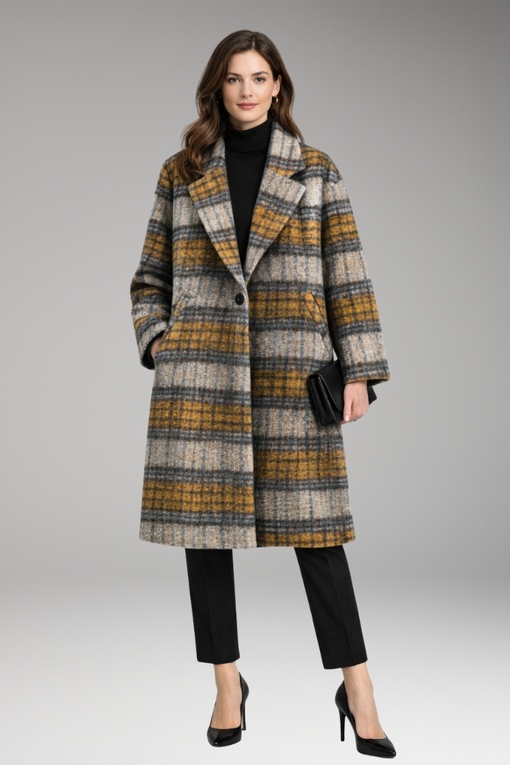 Women’s Long Coat with Notched Collar and Side Pockets