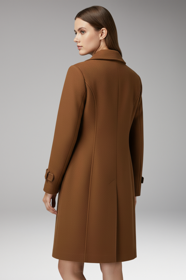 Women’s Long Coat with Turned-Down Collar and Button Closure