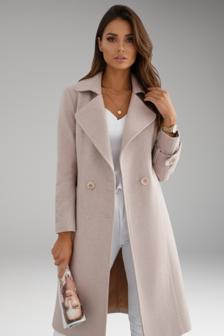Women’s Long Coat with Turned-Down Collar and Button Closure
