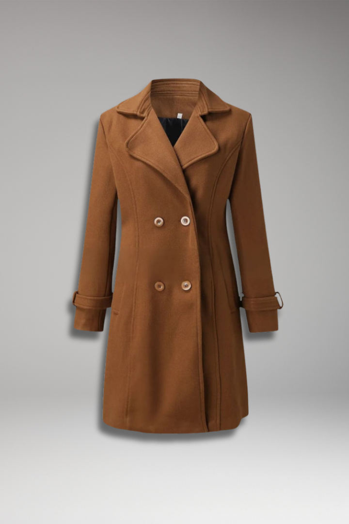 Women’s Long Coat with Turned-Down Collar and Button Closure