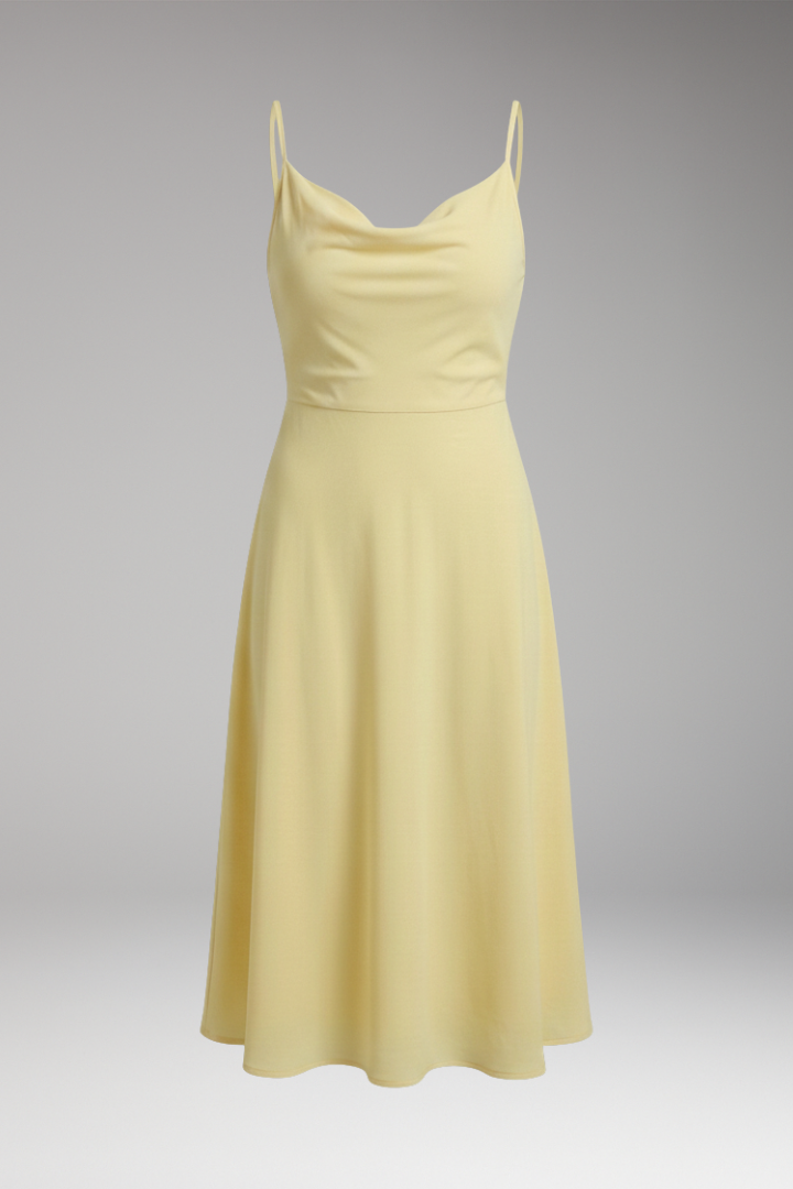 Women's Long Draped Dress with Built-in Bra and Lace-up Back