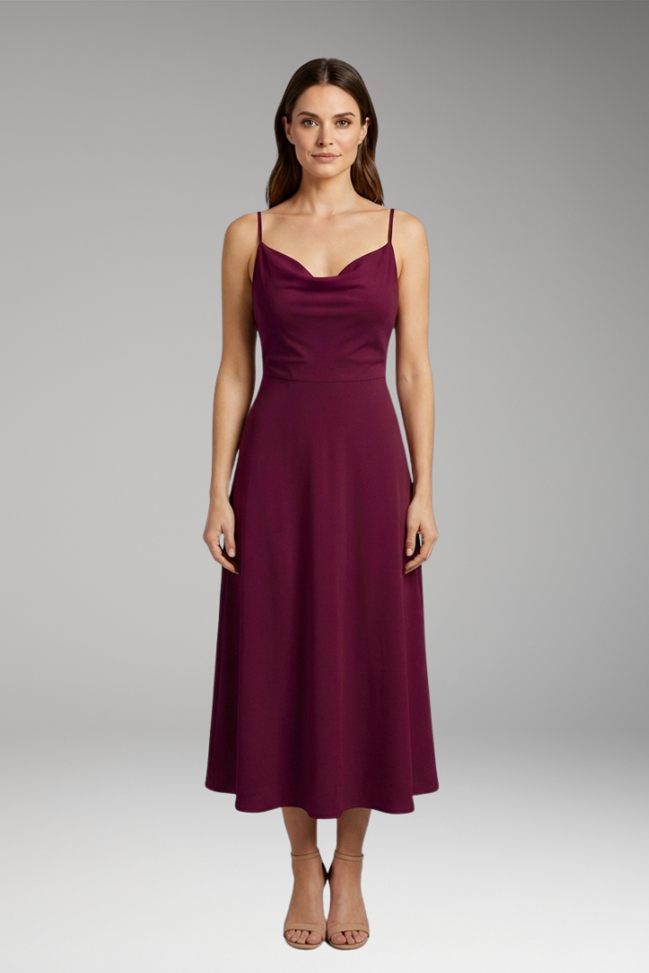 Women's Long Draped Dress with Built-in Bra and Lace-up Back