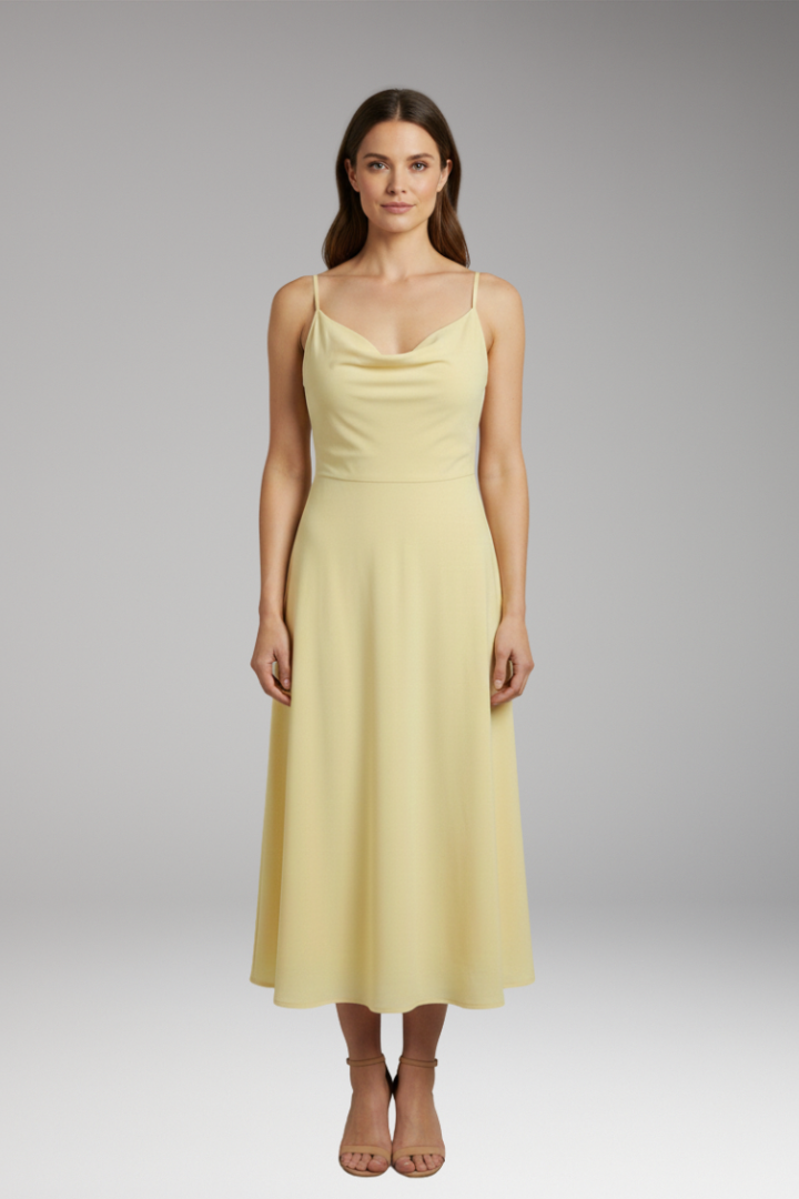 Women's Long Draped Dress with Built-in Bra and Lace-up Back