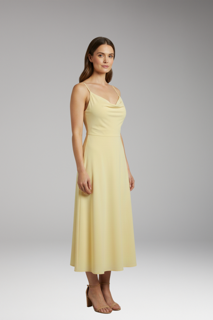 Women's Long Draped Dress with Built-in Bra and Lace-up Back