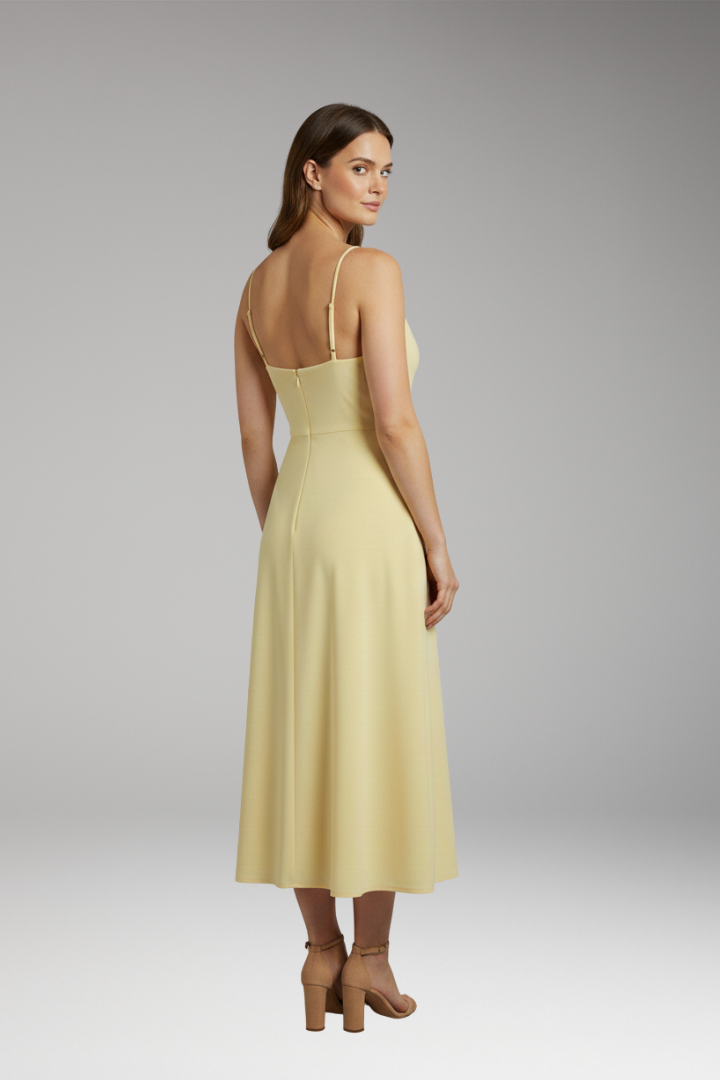 Women's Long Draped Dress with Built-in Bra and Lace-up Back