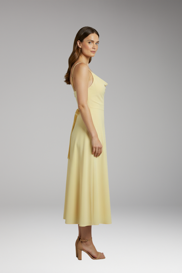 Women's Long Draped Dress with Built-in Bra and Lace-up Back