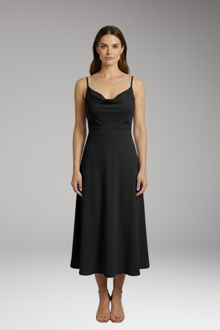 Women's Long Draped Dress with Built-in Bra and Lace-up Back
