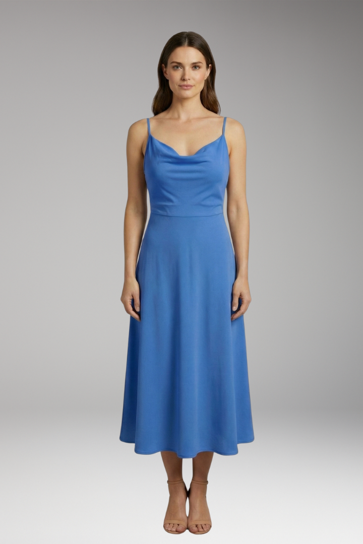 Women's Long Draped Dress with Built-in Bra and Lace-up Back