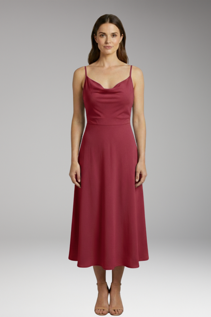 Women's Long Draped Dress with Built-in Bra and Lace-up Back