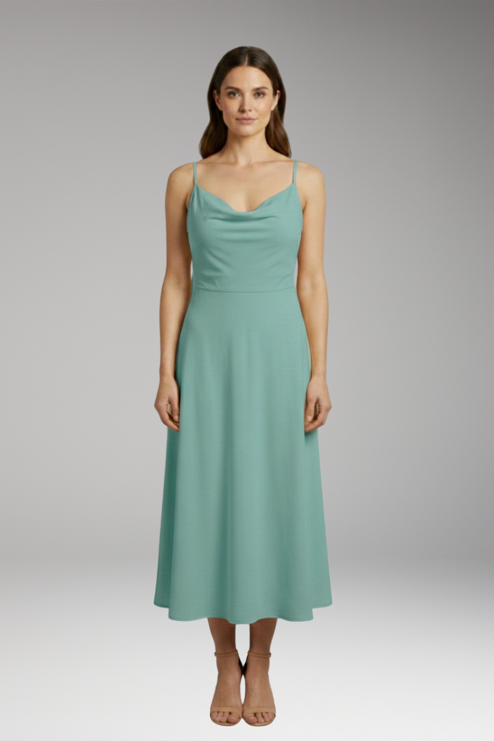 Women's Long Draped Dress with Built-in Bra and Lace-up Back