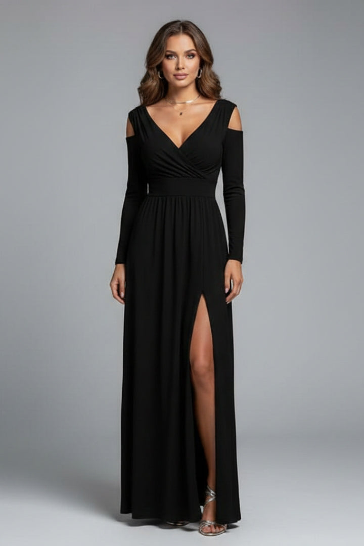 Women's Long Dress with Lace Accents and Flowing Silhouette