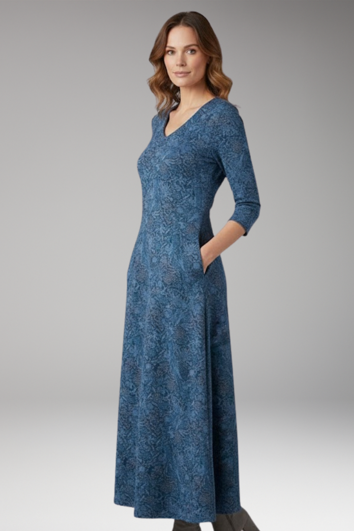 Women's Long Dress with Retro Pattern and High Waist