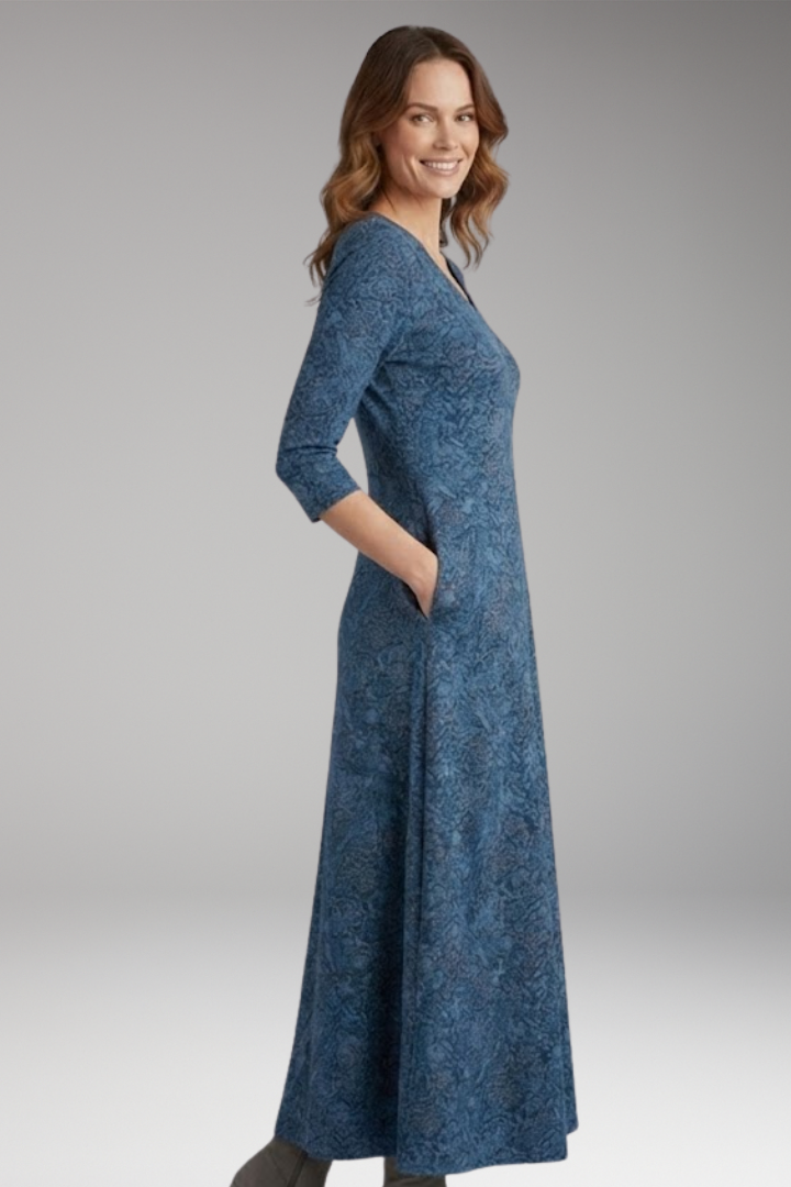 Women's Long Dress with Retro Pattern and High Waist