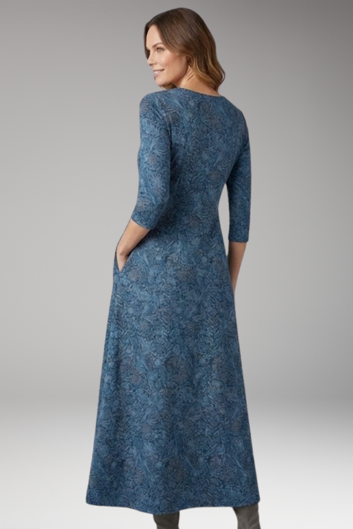 Women's Long Dress with Retro Pattern and High Waist