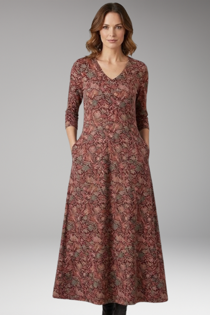 Women's Long Dress with Retro Pattern and High Waist