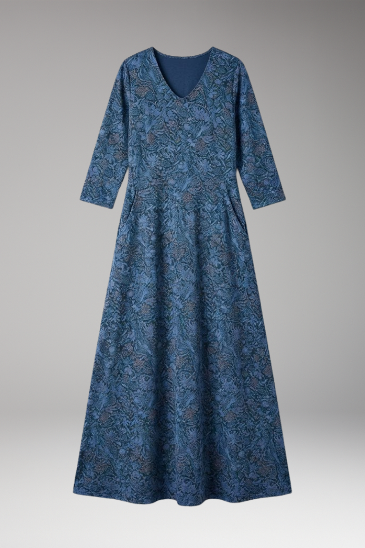 Women's Long Dress with Retro Pattern and High Waist