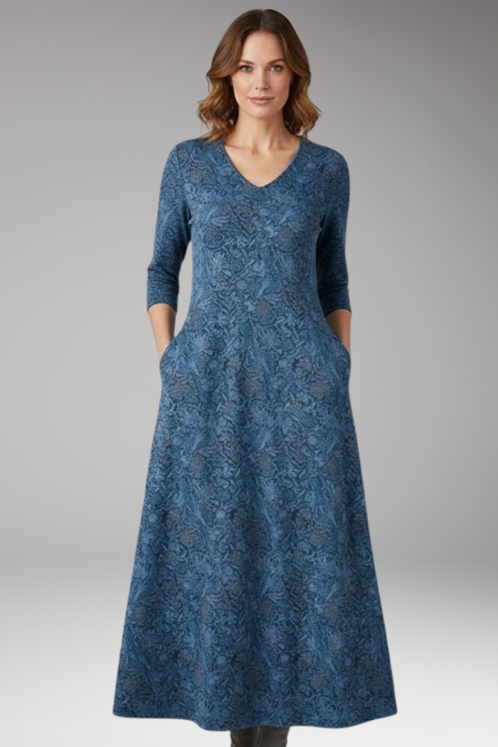 Women's Long Dress with Retro Pattern and High Waist