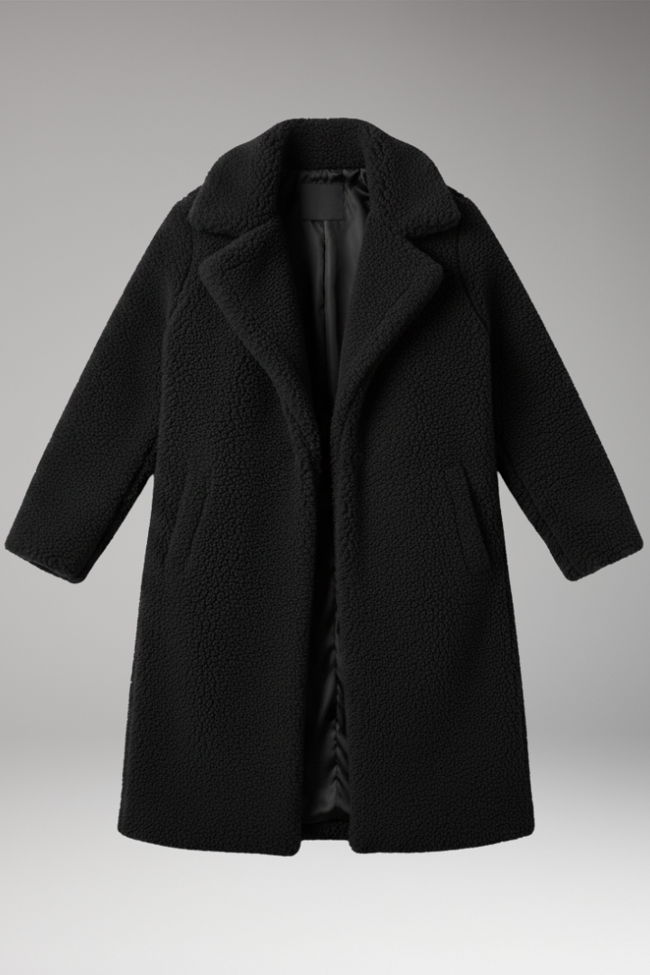 Women’s Long Jacket with Lapels and Textured Surface