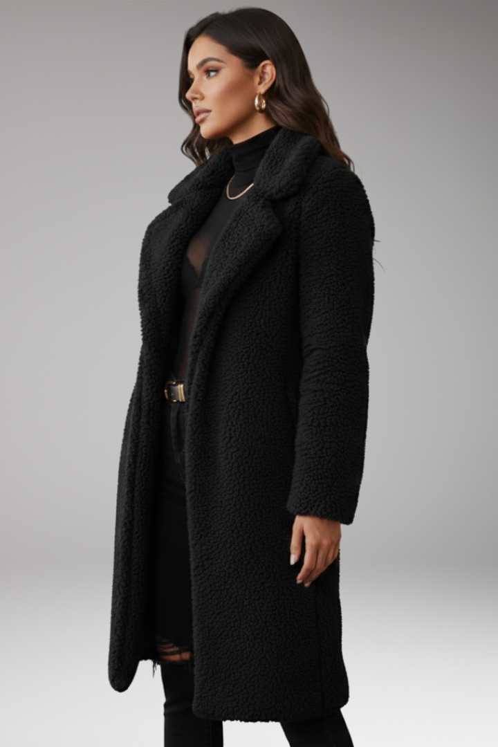 Women’s Long Jacket with Lapels and Textured Surface