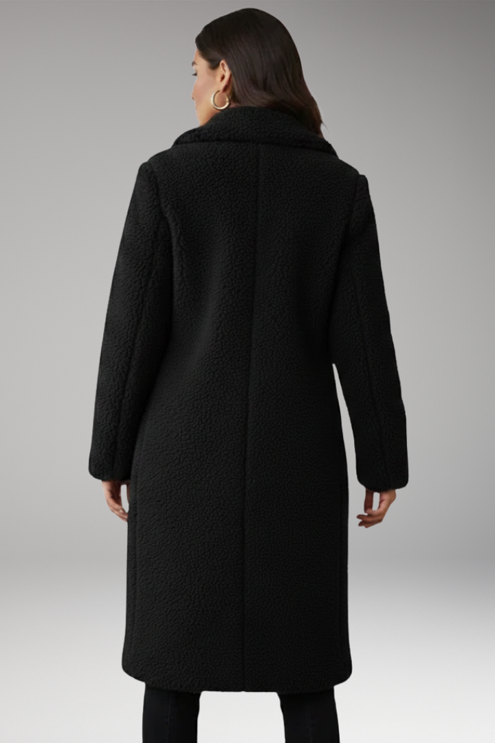 Women’s Long Jacket with Lapels and Textured Surface