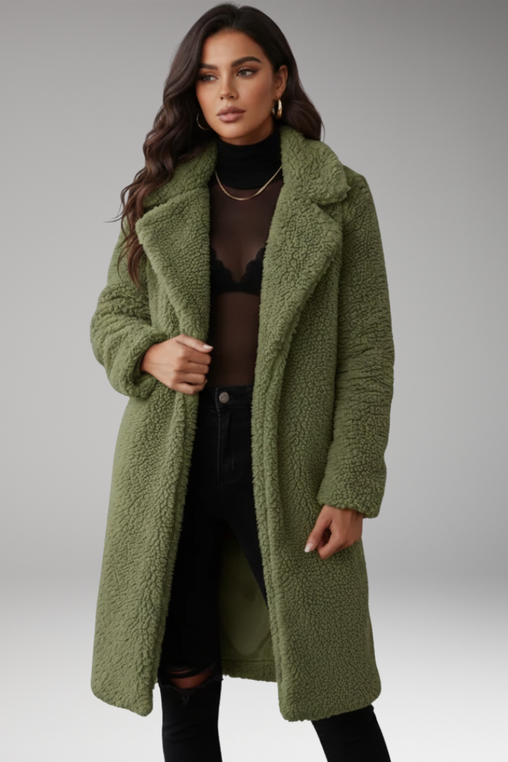 Women’s Long Jacket with Lapels and Textured Surface