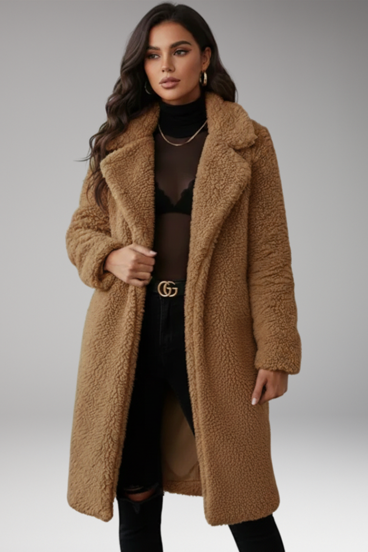 Women’s Long Jacket with Lapels and Textured Surface