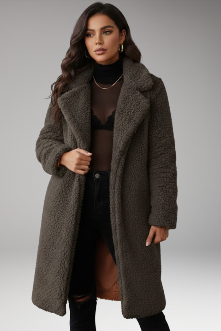 Women’s Long Jacket with Lapels and Textured Surface