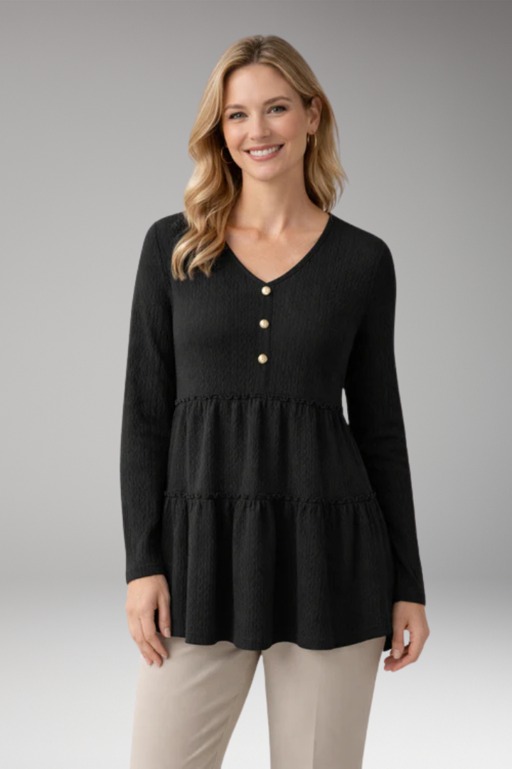 Women's Long Sleeve Shirt with V-Neck and Button Details